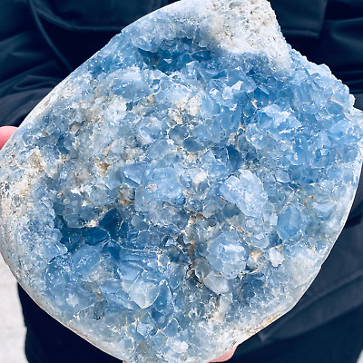 7.56LB Natural blue celestite geode quartz crystal mineral specimen healing.