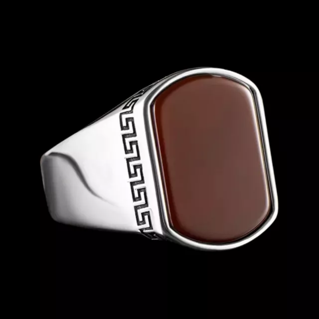 Men's Ring Solid 925 Sterling Silver Turkish Handmade Jewelry Red Agate All Size