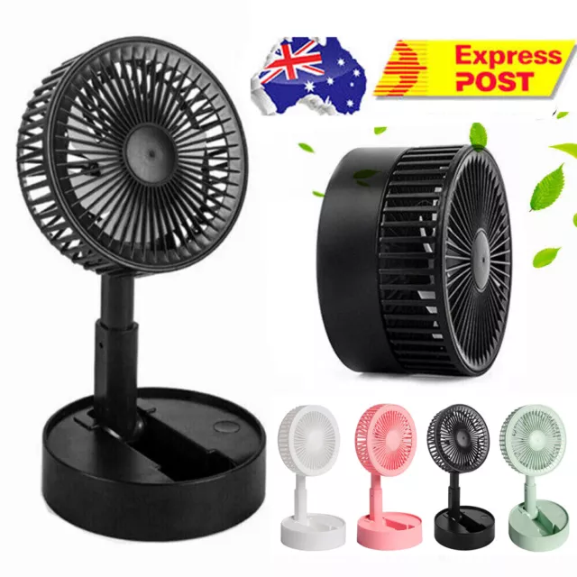 USB Rechargeable Foldable Fan Table Desk 3 Speeds Portable Telescopic Floor Fan