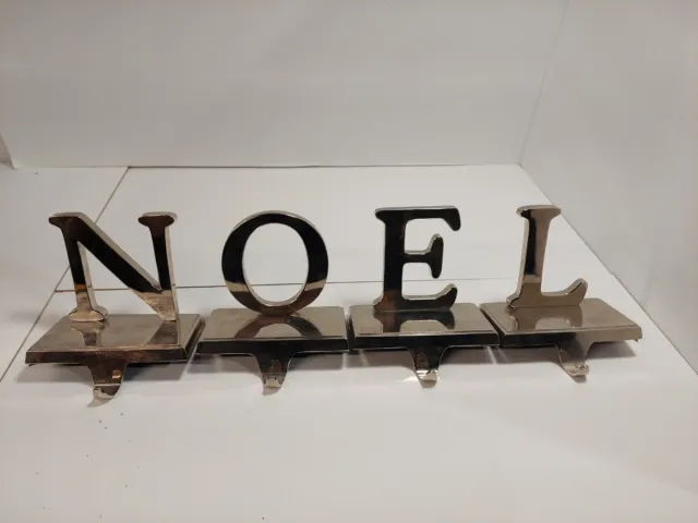 4 NOEL Silver Tone Letters Stocking Holders Mantle Hangers Letters N O E L Set