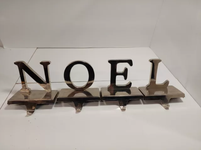 4 NOEL Silver Tone Letters Stocking Holders Mantle Hangers Letters N O E L Set