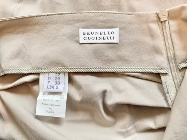 BRUNELLO CUCINELLI Pencil Skirt Ruched Cotton Gray-Beige Size US 6 Italy 42 NTSF