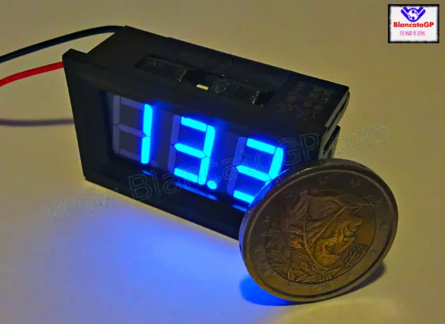 Voltmetro digitale 3-30V LED BLU [tensione tester pannello auto moto camper