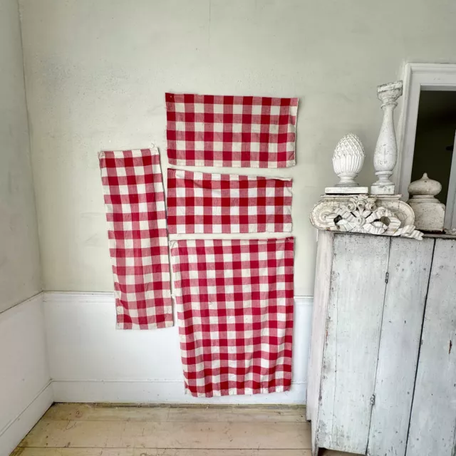 4 pieces 18th and 19th For Upcycling repurposing fabric RED Buffalo check aged