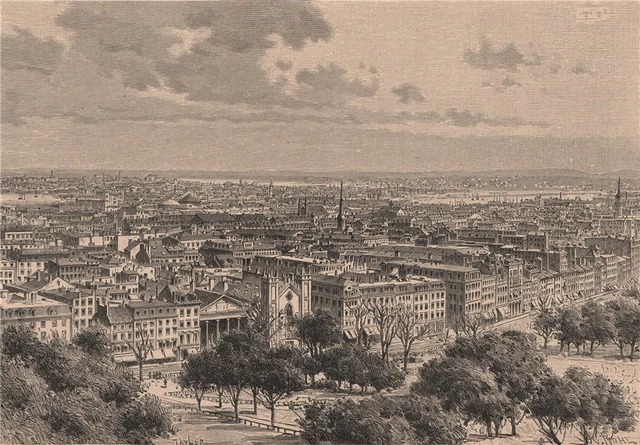 General view of Boston, taken from the common. Massachusetts 1885 old print
