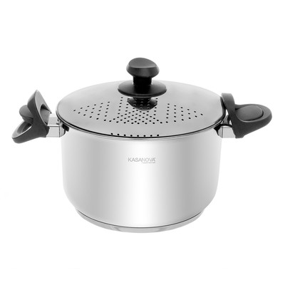 Altezza 30 Centimetri Diametro 20 Centimetri 20cm Coperchio in Vetro Temperato Pentola Induzione con Scolapasta Acciaio incorporato Pentola Pasta Acciaio Inox 
