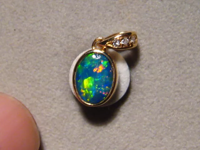 Opal & Diamond  Pendant  , Solid 18 k Yellow  gold