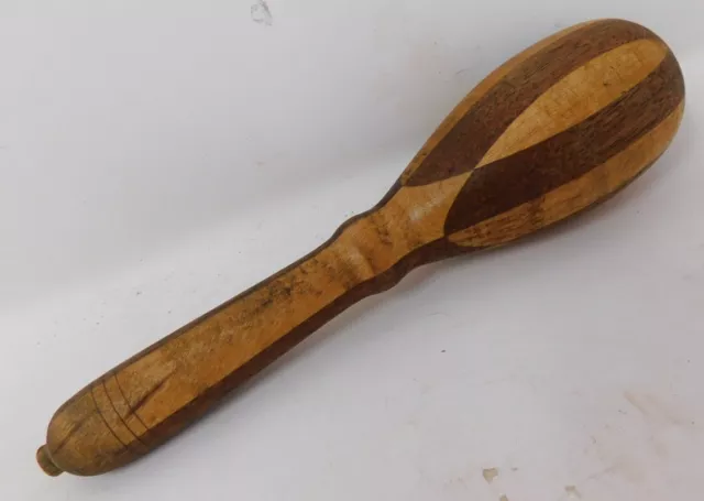 1800's Wood Darning Egg / Mushroom 6.5" Marquetry Stripes Sewing One-Piece