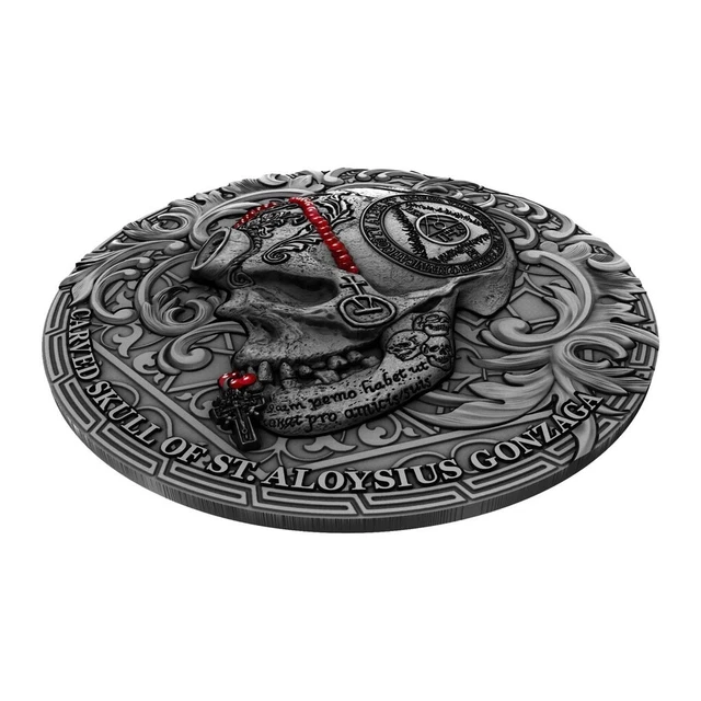 2018 Carved Skull II ST. Aloysius Gonzaga Bones 1oz Pure Silver Coin High Relief 2