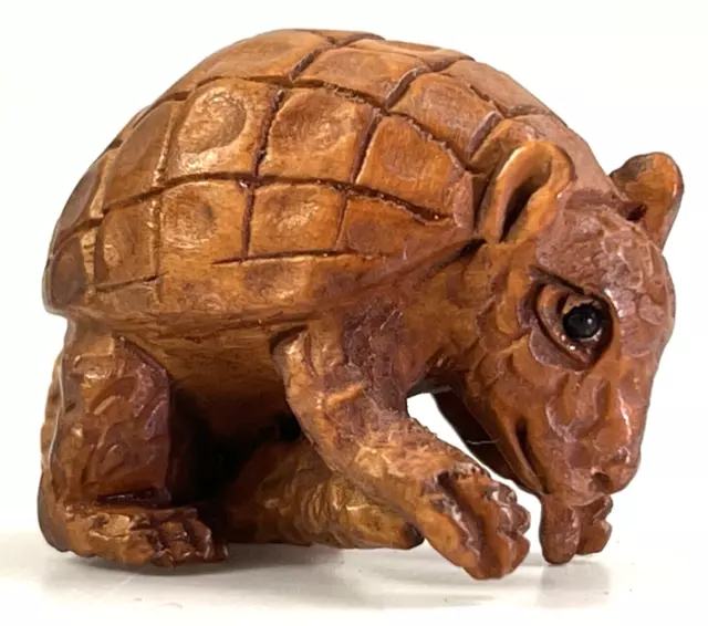 Japanese Netsuke Armadillo Hand Carved Boxwood 1 Inch Bead Signed 石川 Ishikawa