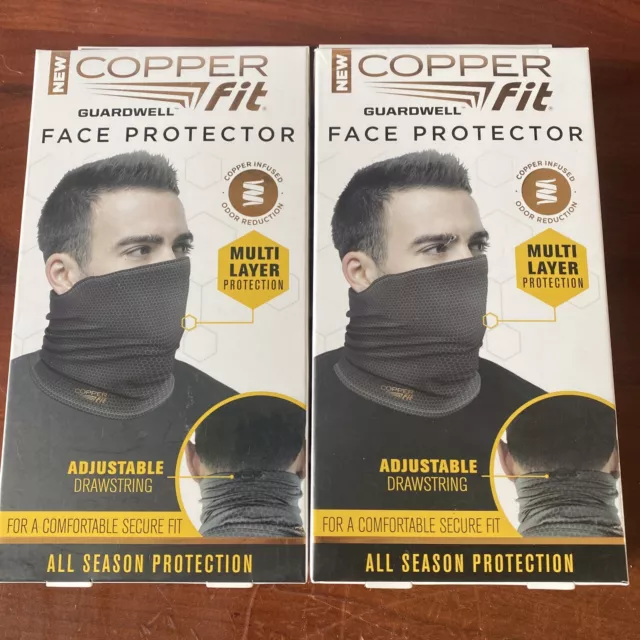 2-Copper Fit Guardwell Face Protector Mask Gaiter Adult Charcoal/Blk Drawstring