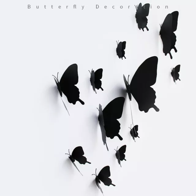 12Pcs/set 3D black Pteris Butterfly Wall Sticker Butterflies Magnet stickeATEL