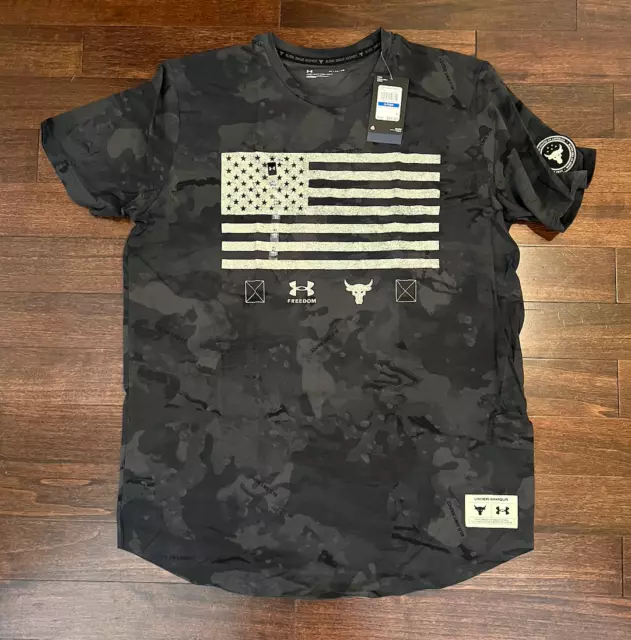Under Armour UA Project Rock Veterans Day Shirt Black Gray Camo Size XL NWT