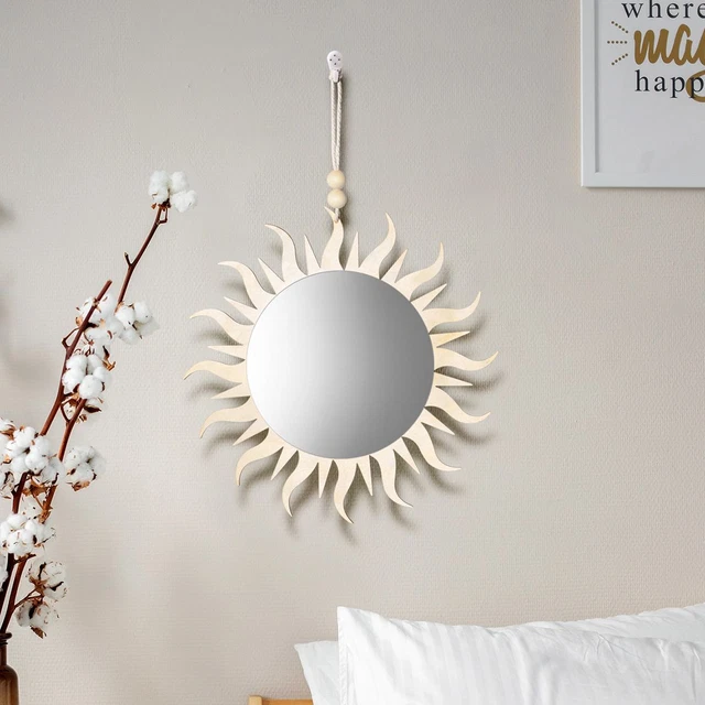 Dekorativ Spiegel Boho Holz Sonne Mond Heim Badezimmer Wand Dekoration 28.5x41cm
