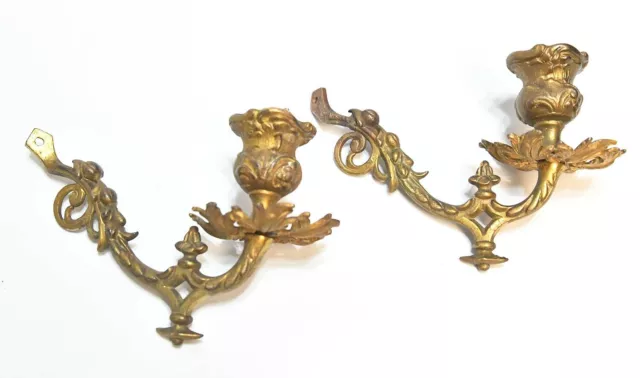 2 Brass Victorian Style Wall Corner Mount Candle Stick Holders Sconces