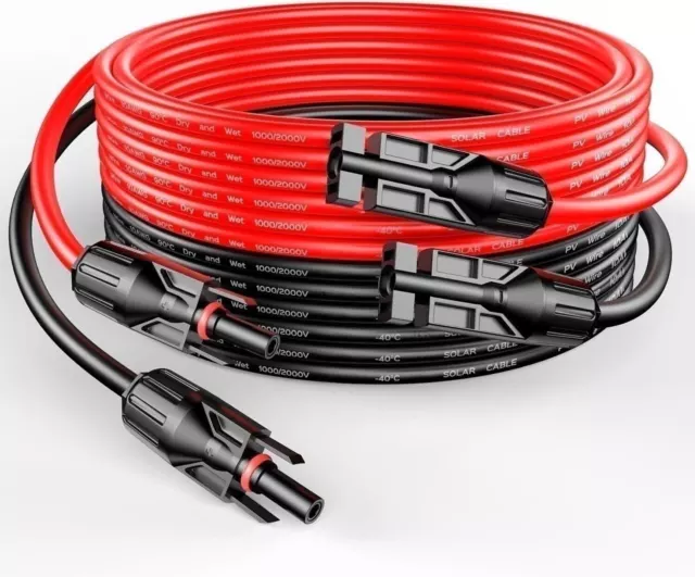 10 AWG Solar Panel Extension Cable PV Wire Solar Connector Pair Black & Red 6mm²
