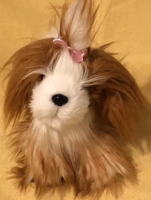 Battat Plush Dog Puppy Shih Tzu Dog Stuffed Animal Lovey Toy Pink Hair Bow 10”