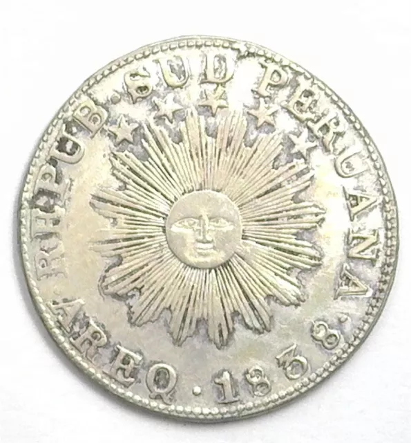 South Peru 1838 Silver 2 Reales Km-169.2 Xf/Au