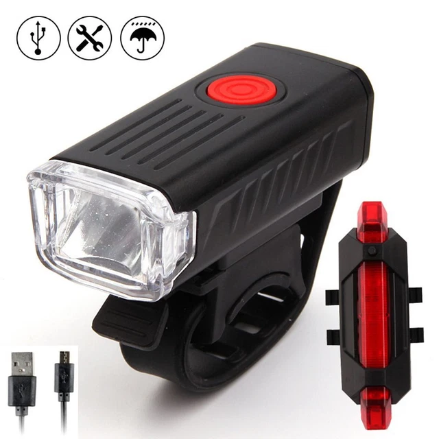 USB Rechargeable LED Phare Lampe de vélo Lumières de vélo Feux arrière avant