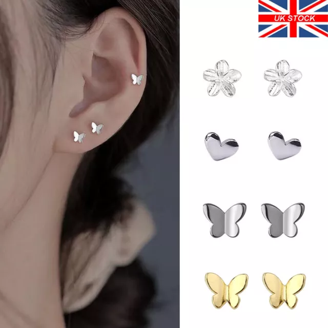 Shiny 925 Sterling Silver Plated Small Tiny Cute Pair Stud Earrings Women Gifts