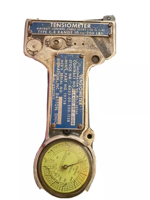 TENSIOMETER  Aircraft Control Cable Type C-8 Range 10 To 200 LBS.  (1/16 to 1/4)