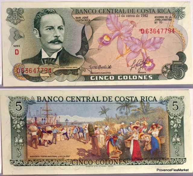 COSTA RICA MAGNIFIQUE  billet neuf 5 COLONES  Pick236 YGLESIAS CASTRO 1992