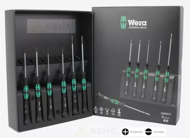 Wera Phillips & Slot Kraftform Micro Precision Screwdriver Set + Rack 2035/6A