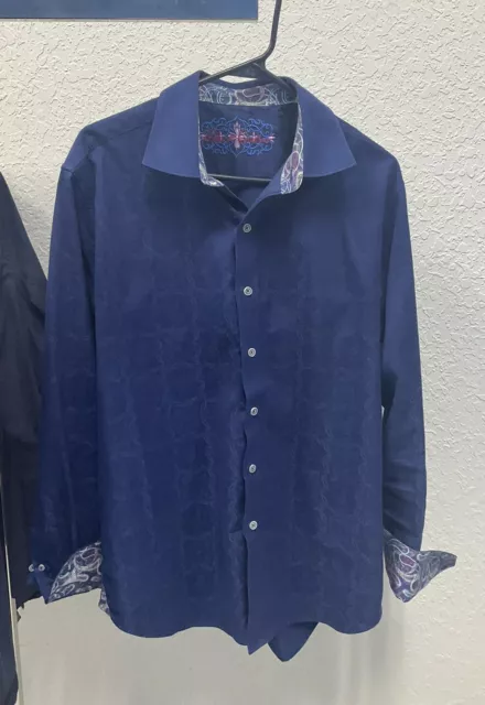 Robert Graham Navy Blue Long Sleeve Button Down Shirt Mens Size L