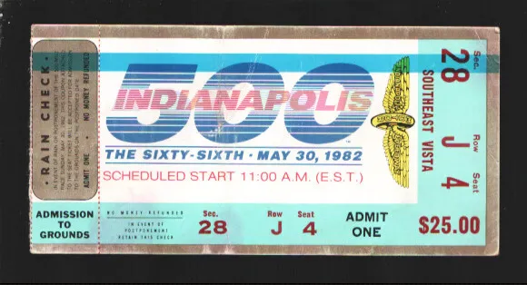 Indianapolis 500 Ticket Stub 5/30/1982-Southeast Vista-Size is about 5 1/4 x ...