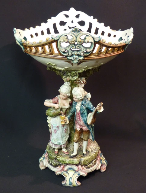 AA 19ème belle grande coupe montée porcelaine figurine 40c2.5kg barbotine Napoli