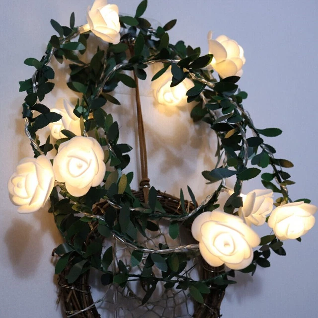 20/40 LED Rose Vine String Lights Fairy Light Wedding Christmas Indoor Home Deco