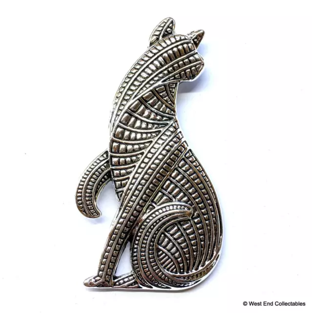 Grande 7.6cm Celta Gato Color Plata Broche Vintage Arte Estilo Deco Pin Pet De