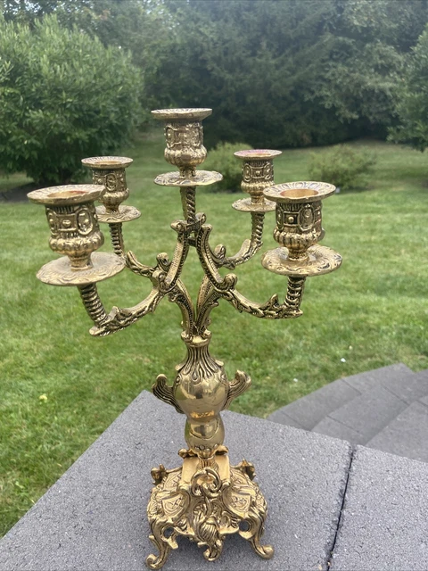 VINTAGE ORNATE VICTORIAN BRASS/Bronze  15.5"Tall 5 ARM CANDELABRAS 4.8 Lb Weight