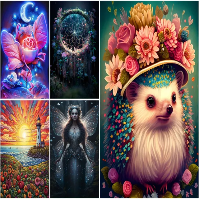 Large 5D Diamond Painting Flower Elf Hedgehog Cross Stitch Hands Embroidery Kits 2