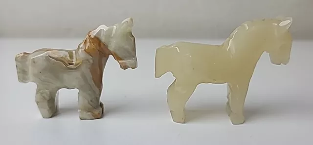 Vintage Lot of 2 Marble Onyx Stone Burro Mule Donkey Mexico Animal Figurines