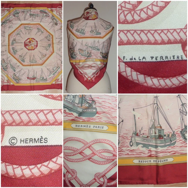 HERMES VINTAGE 'RETOUR DE PECHE' SILK 90cm SCARF - GOOD ORDER HERMES VINTAGE 'RETOUR DE PECHE' SILK 90cm SCARF - GOOD ORDER