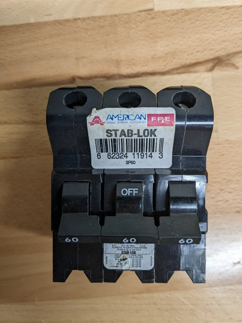 American Federal Pacific 3 Pole 240 V 60 Amp STAB-LOK Circuit Breaker