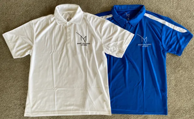 NEW Lot Of 2 M Resort Spa Casino Las Vegas XL Polo Shirts White And Blue NWOT
