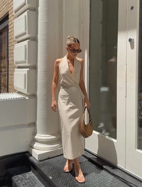 ZARA - ice ZARA WOMAN ZR COLLECTION DRAPPED MIDI DRESS ICE SIZE XL 9479