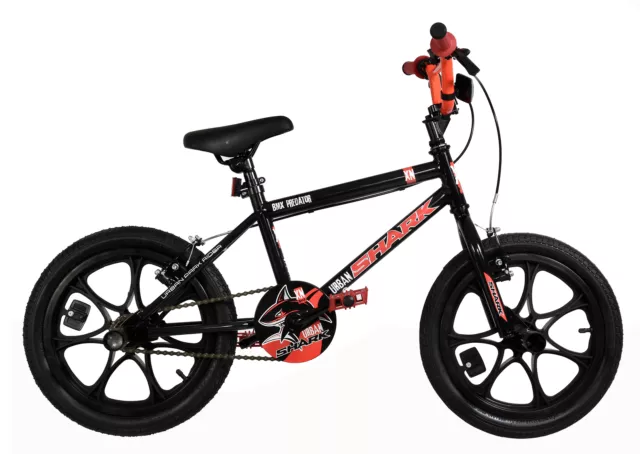 XN Urban Shark 16" BMX Kids Bike MAG Wheel Cycling w 2x Stunt Pegs Black Red