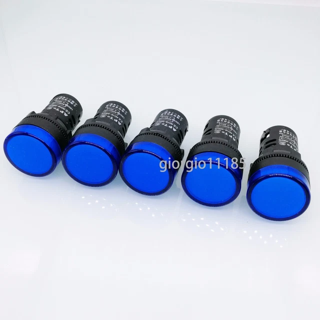 US Stock 5pcs Blue LED Power Indicator Signal Light AC DC 110V 22mm AD16-22DS