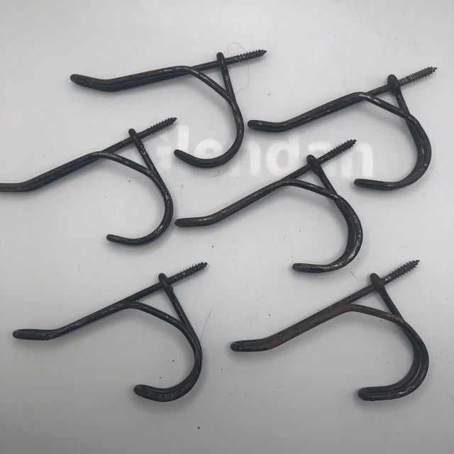 Old Vtg Antique Twisted Metal Wire Schoolhouse Coat Rack Hook Hanger Lot Of 6