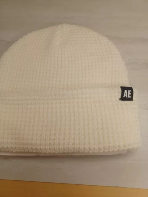 New AE American Eagle Waffle Workwear Beanie White Knit Winter Hat Cap