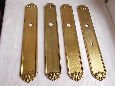 French 4 of  antique vintage nicely brass door push plate door plates patina