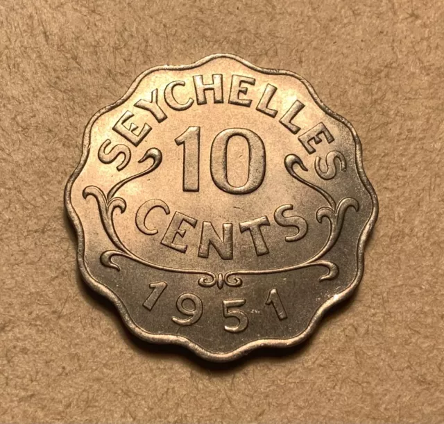 1951 Seychelles 10 Cents - George VI - AU - low mint