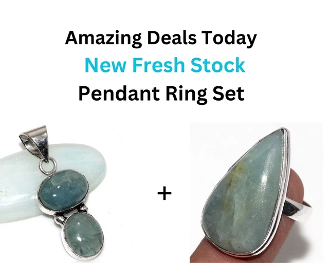 Aquamarine New Fresh Stock Pendant Ring Combo Set 1.5|8" JW