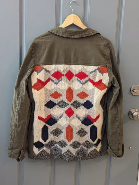 Anthropologie Knit Back Army Green Jacket  Women's Size Small