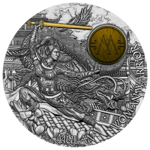 Niue Islands 2021  Woman Warrior "Mulan" 2 oz Antique Finish Silver Coin.