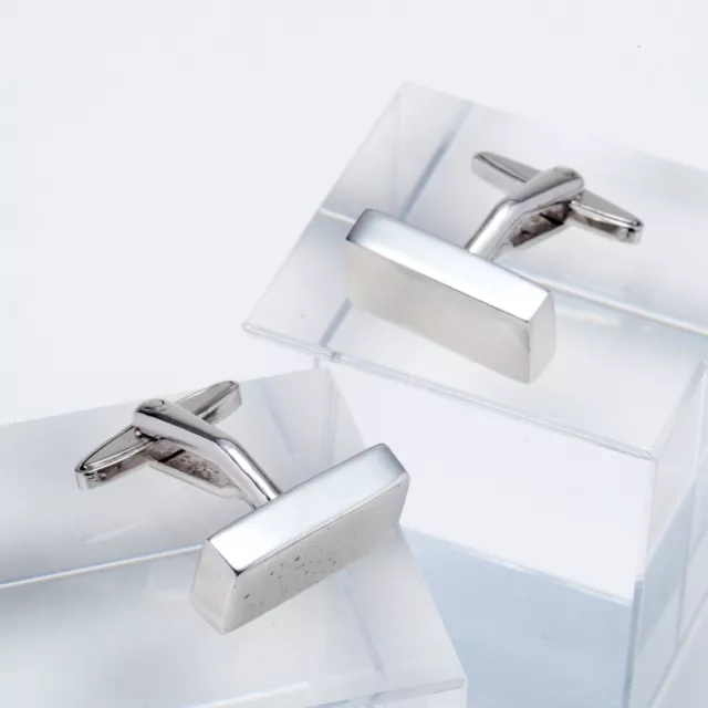 Christian Dior Cufflinks Silver Tone Square 0.8"×0.4" Rectangular Rare #A774