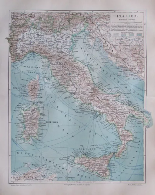 1897 Italien - alte Landkarte Karte old map Lithografie